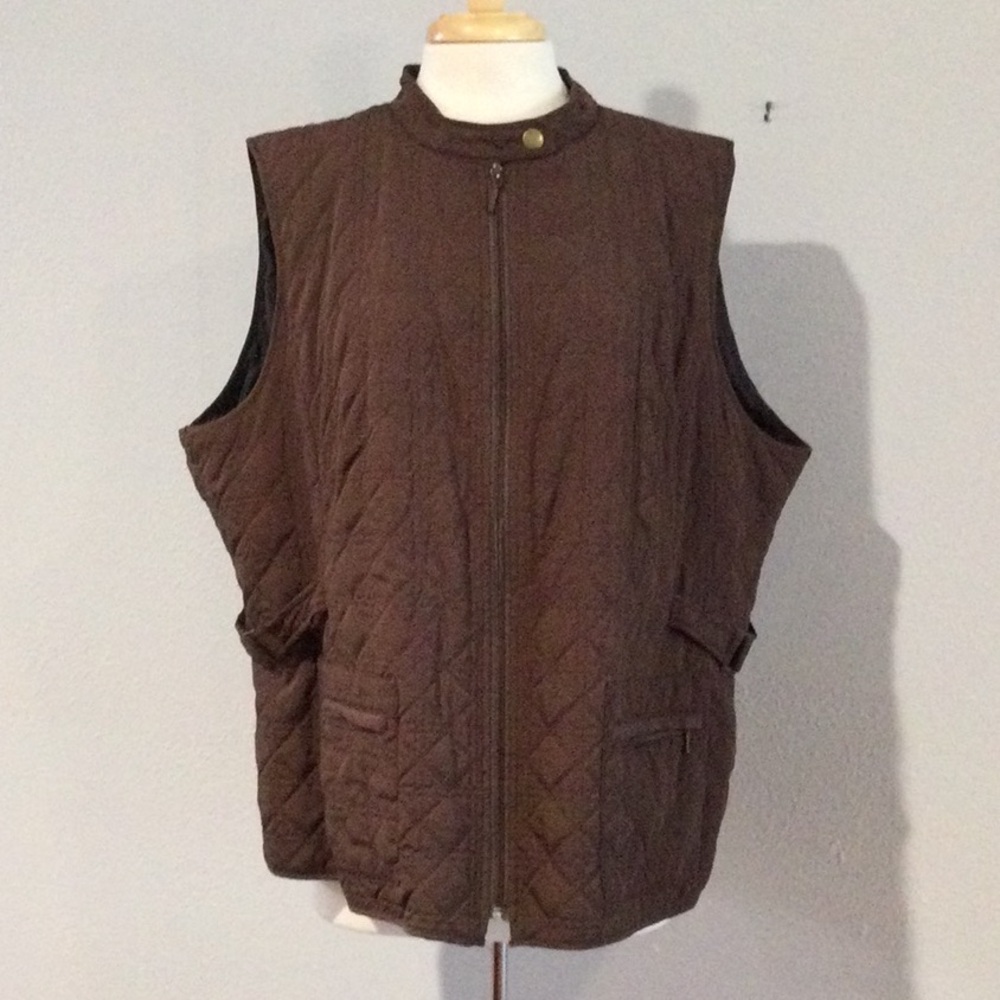 Dressbarn Womens Brown Full Zip/Button Closure Zipper Front Pockets Vest 22/24